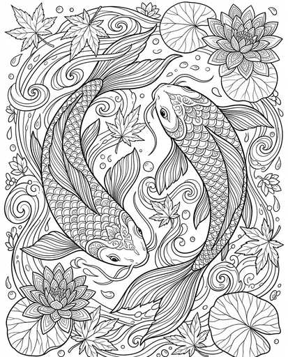 Intricate Koi Fish Coloring Page Illustration