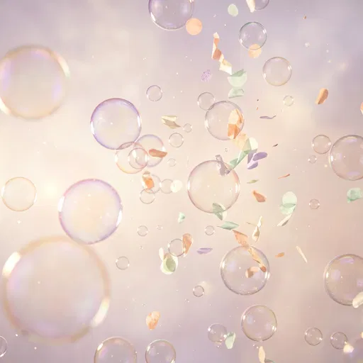Floating Soap Bubbles and Pastel Confetti