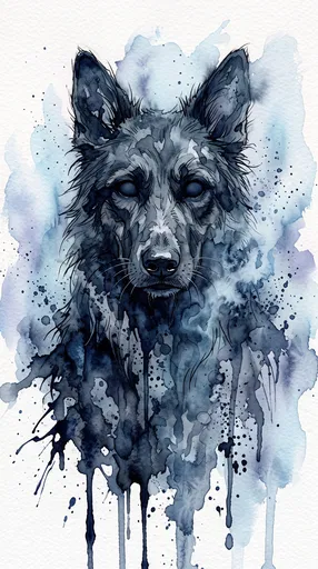 Indigo Watercolor Ghostly Hound Portrait