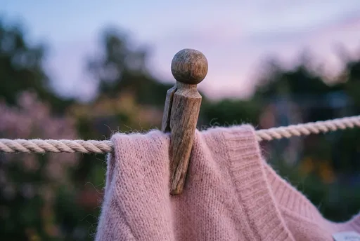 Wooden Clothespin Holding Pink Sweater Outdoors