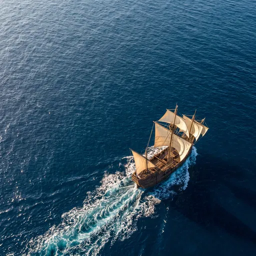 Aerial View of Wooden Sailing Ship