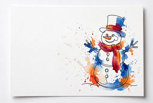 Watercolor and Line Art Snowman Illustration