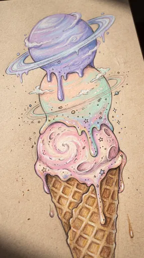 Pastel Planet Ice Cream Cone Drawing
