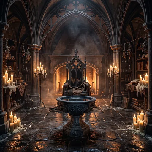 Gothic Divination Chamber with Scrying Basin