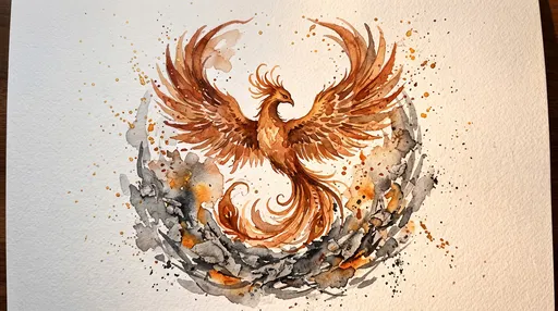 Watercolor Phoenix Rising from Grey Ash