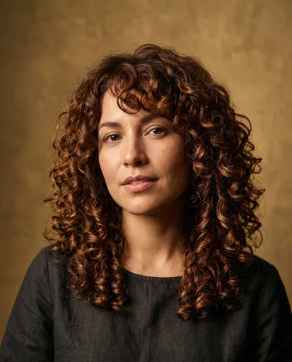 Studio Portrait of Woman with Curly Hair