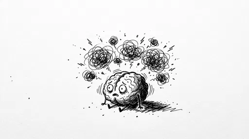 Anxious Cartoon Brain Ink Illustration