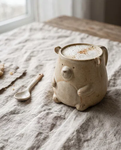 Handmade Ceramic Bear Mug With Latte