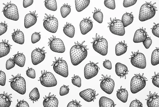 Monochrome Ink Strawberry Pattern Illustration