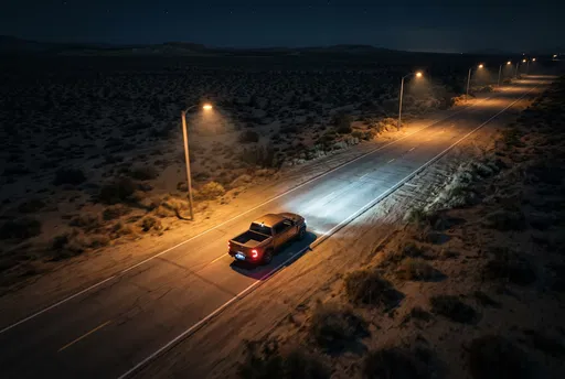 Pickup Truck on Night Desert Highway