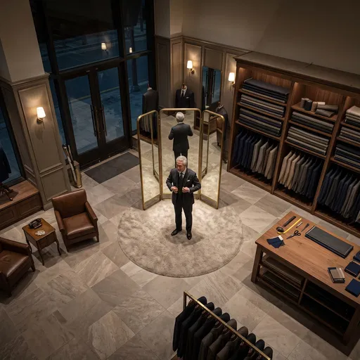 Man in Suit Inside Luxury Tailor Shop