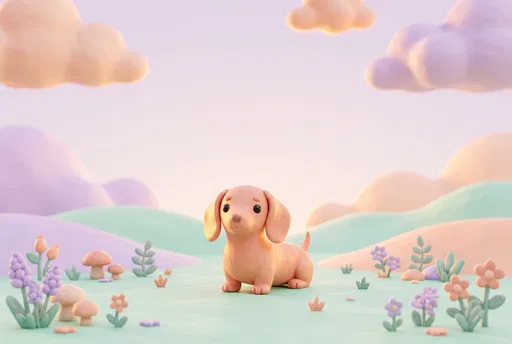 Pastel Clay Dachshund in Meadow