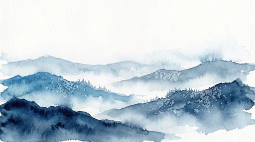 Blue Watercolor Misty Mountain Ridges