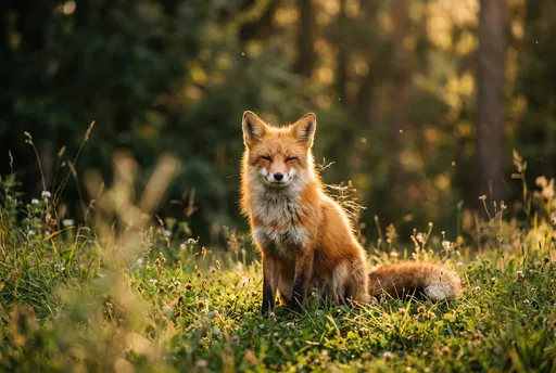 Smiling Red Fox in Golden Sunlight