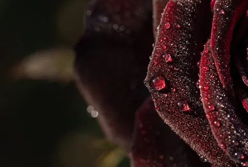 Macro Dark Red Rose With Dewdrops