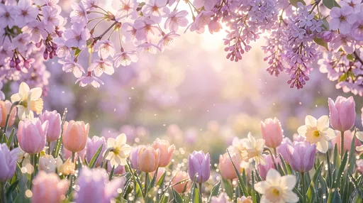 Pastel Spring Floral Frame with Bokeh