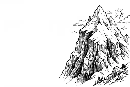 Black and White Mountain Line Art
