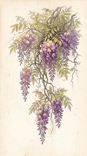 Botanical Wisteria Vine Watercolor Sketch