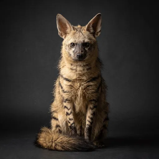 Studio Portrait of an Alert Aardwolf