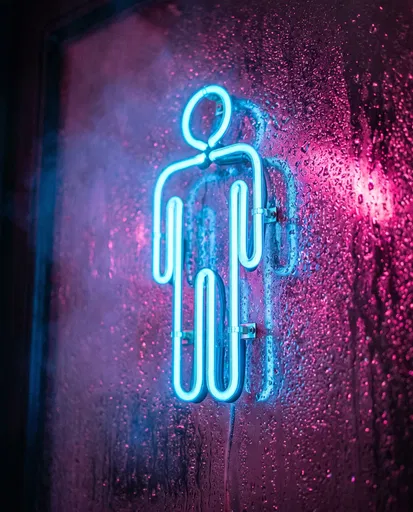 Glowing Blue Neon Male Restroom Sign