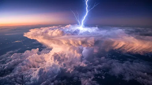 Aerial Lightning Erupting Above Dusk Thunderhead