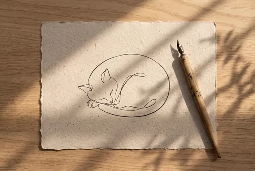 Minimalist Line Drawing of Sleeping Cat