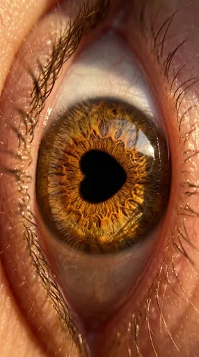 Macro Close-Up of Amber Eye with Heart Pupil