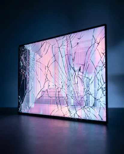 Shattered Glowing Display Panel in Dark Studio