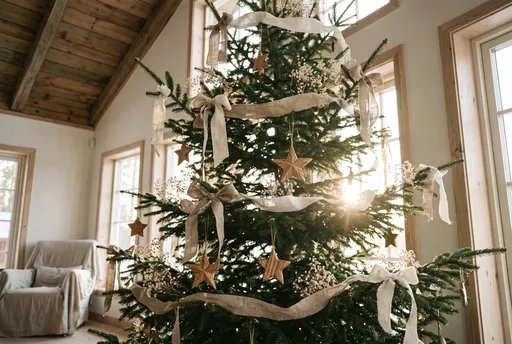 Rustic Scandinavian Christmas Tree in Sunlit Room