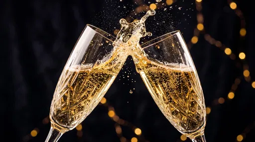 Crystal Champagne Flutes Clinking With Golden Splash