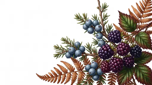 Autumn Blackberries Juniper and Fern Illustration