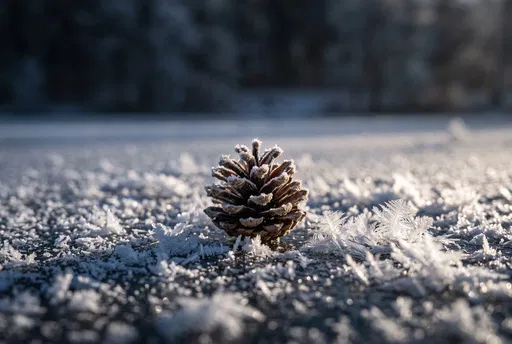 Frosted Pine Cone on Frozen Surface