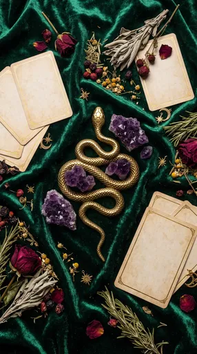 Brass Serpent and Amethyst Astrological Flat Lay
