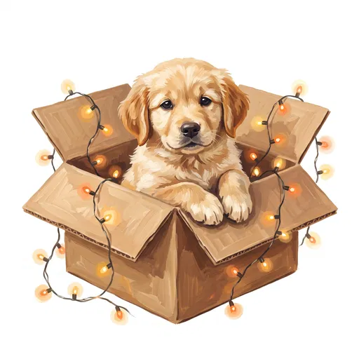 Golden Retriever Puppy in Box Clipart