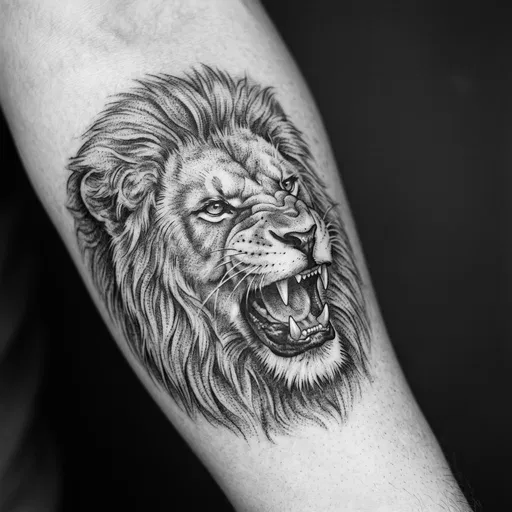 Monochrome Roaring Lion Forearm Tattoo