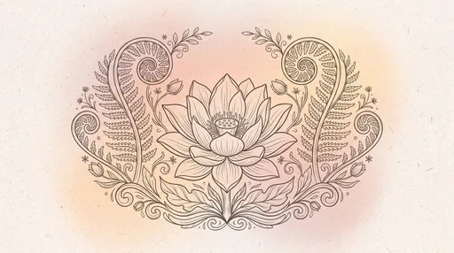 Symmetrical Lotus and Fern Line Art
