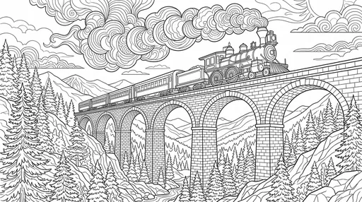 Steam Train On Viaduct Coloring Page