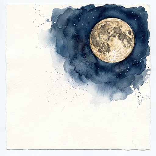 Watercolor and Ink Full Moon Illustration