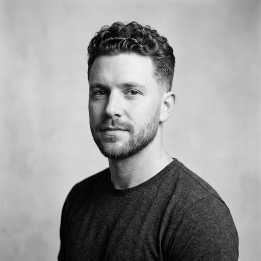 Monochrome Portrait of Man with Curly Hair