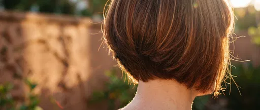 Backlit Chestnut Graduated Bob Hairstyle Close-Up