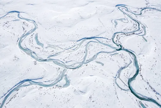 Aerial View of Meandering Winter Streams