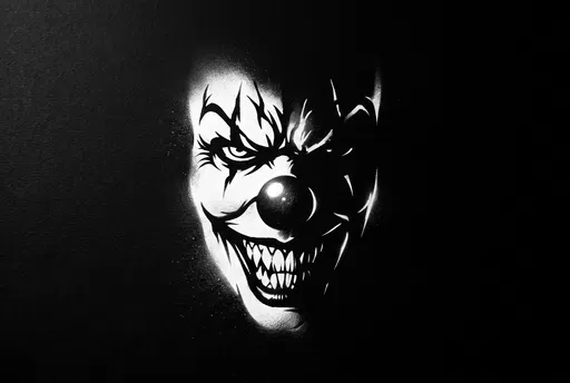 Monochrome Scary Clown Face in Shadow