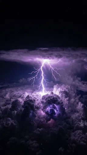 Purple Lightning Storm Clouds Aerial Night View