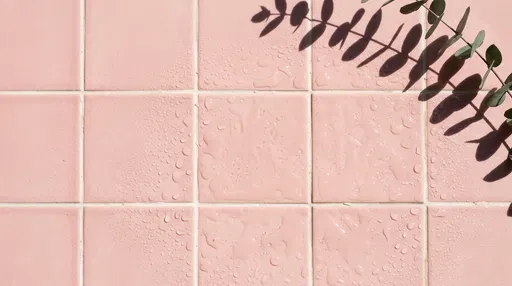 Blush Pink Tiles With Eucalyptus Shadow