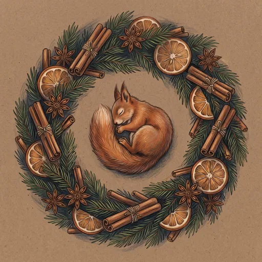 Sleeping Squirrel Inside Festive Spice Wreath