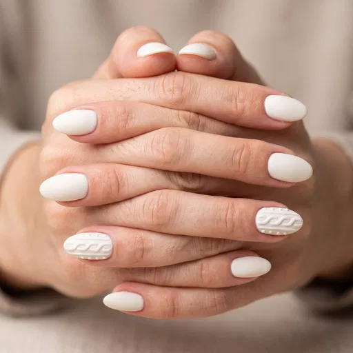 Interlocked Hands With White Sweater Nails
