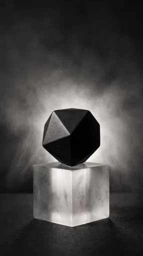 Black Ceramic Polyhedron on Frosted Plinth