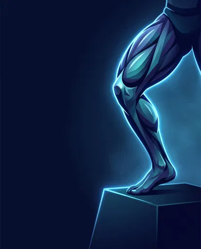 Glowing Blue Muscular Leg Step-Up Illustration