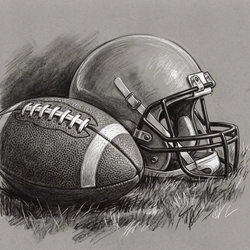 Charcoal Drawing of Football and Helmet