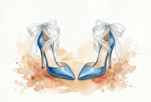 Watercolor Blue Bridal High Heels Illustration